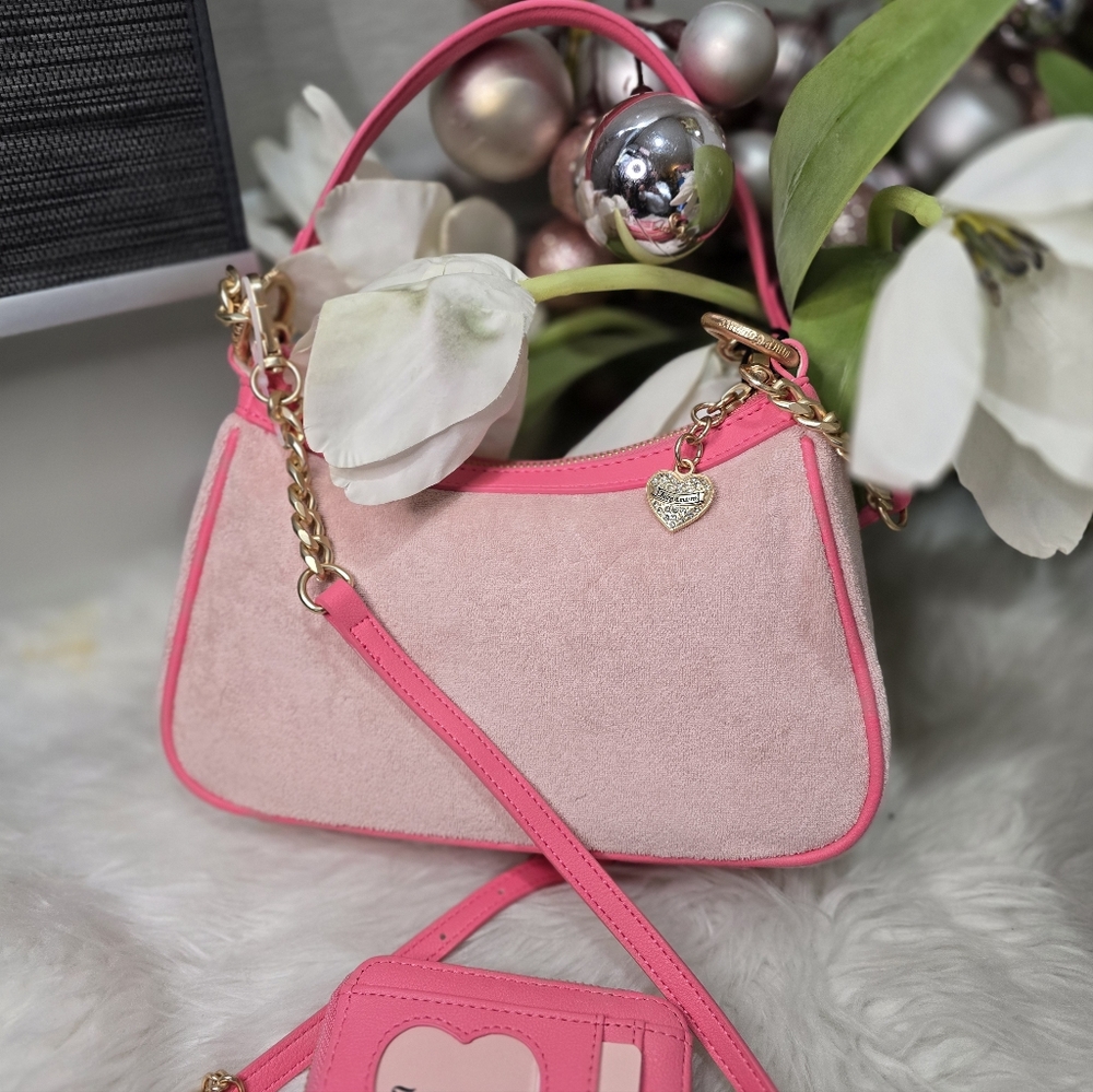 Juicy Couture Pink/lemonade diamond shoulder bag with matching wallet and Charm - Picture 5 of 9